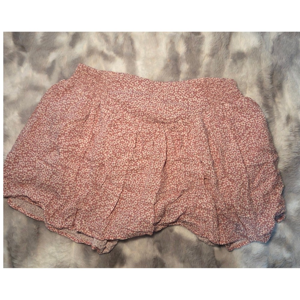 Floral Skort Dusty Rose Pink Ditsy Flower Smocked Waist Shorts Skirt M